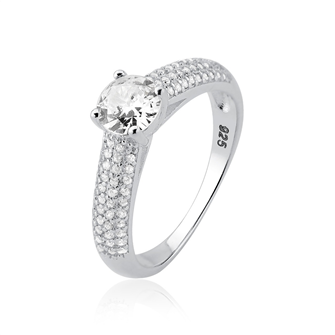 Anel Solitrio aro redonda cravejado e Zirconia central 5mm.