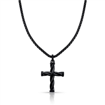 Colar masculino em ao com cruz negro .