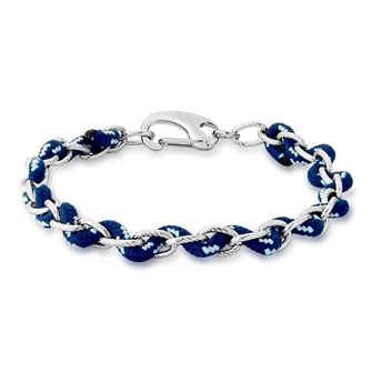 Pulseira trancada ao branco e corda azul